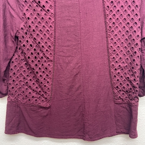 Skies Are Blue 100% Linen Womens Eyelet Coastal Girl Workwear Woven Top Medium - Picture 8 of 11